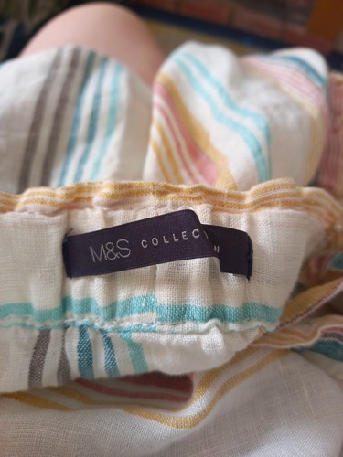 M&S Collection 100% Linen Maxi Skirt Size 16 Ivory Pastel Stripes Gypsy Peasant - Picture 5 of 8