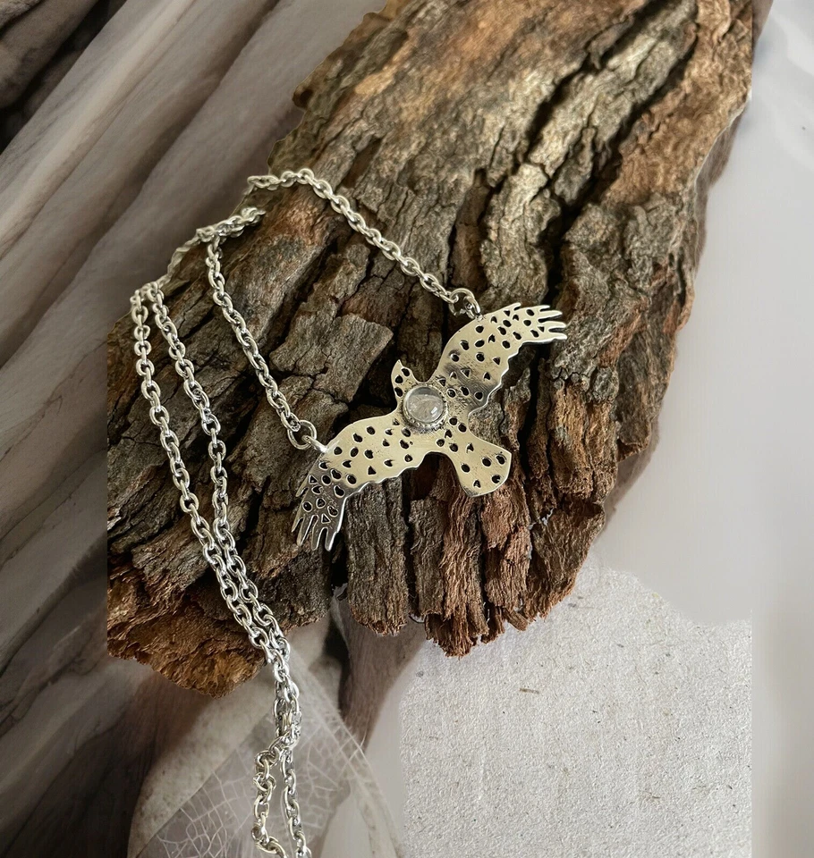 Collar colgante de piedras preciosas de águila de cuarzo rutilado - enchapado en plata de ley 925 - nuevo Foto 2 de 3