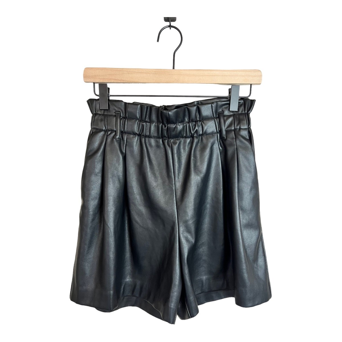 Zara Faux Leather Paper-Bag Shorts Black XS