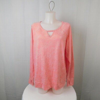 Ideology Long Sleeve Floral Burnout Keyhole Knit Top Pink, XL #8261