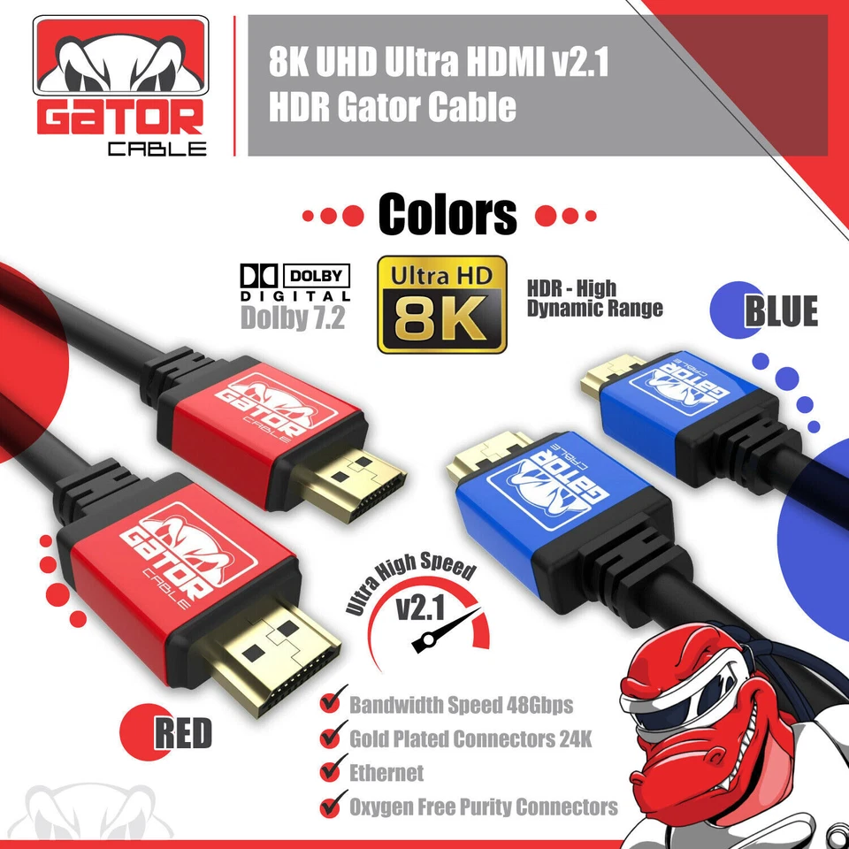 HDMI Cable 8K UHD 2.1 HDTV 3D 2160P HDR 120Hz 48Gbps Dolby HDCP 2.2 RGB 4:4:4 - Image 3 of 4