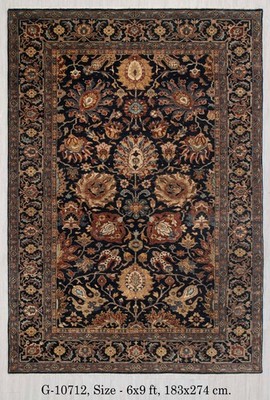 6x9 Navy Persiann Tabrizz Reproduction Fine Density Hand Knotted Soft Wool Rug