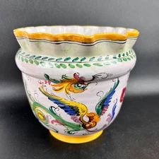 Deruta Raffaellesco Italian Flower Cachepot Jardiniere Raphael Dragons 6.5"