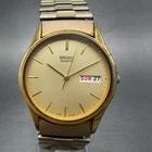 Seiko Watch Men 34mm Champagne Dial Gold Tone Daydate Round New Battery B870