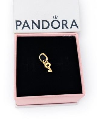 New 100% Authentic PANDORA 14k Gold Plated Key Mini Dangle Charm