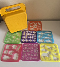 Vintage 1987 Tupperware Tuppertoys Yellow Carrying Case with 7 Stencils ABCs