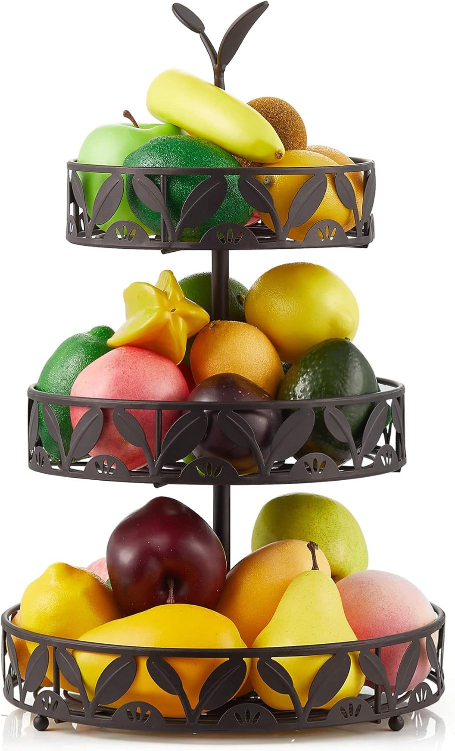 Portafrutta Design Moderno 3 Piani - Cesto Metallo Nero per Bancone Cucina