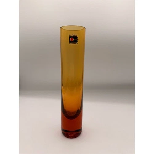 Blenko Amberina Art Glass Tall Cylinder Vase Amber-Amber Gradient w/ Sticker