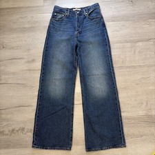 LEVIS PREMIUM RIBCAGE WIDE LEG WOMENS SZ 28 BLANK RED TAB EUC 100 COTTON BLUE