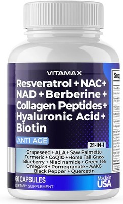 Resveratrol NAD+ Berberine Hyaluronic Acid - Biotin Grape & Blueberry + NAC - Co
