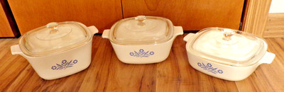 Corning Ware casserole dish bowl blue cornflower w/ lid set 1 , 1.5 , 1.75 quart
