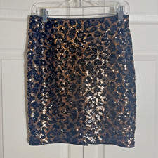 Vintage Cache Sequin Mini Skirt Women 2 Black Gold Leopard Print Y2K Party Retro