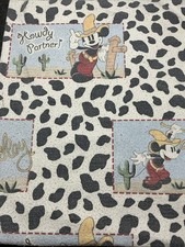 VTG 90s Disney Cowboy Mickey Mouse Fleece Blanket Rowdy Partner Cow Print 84x68