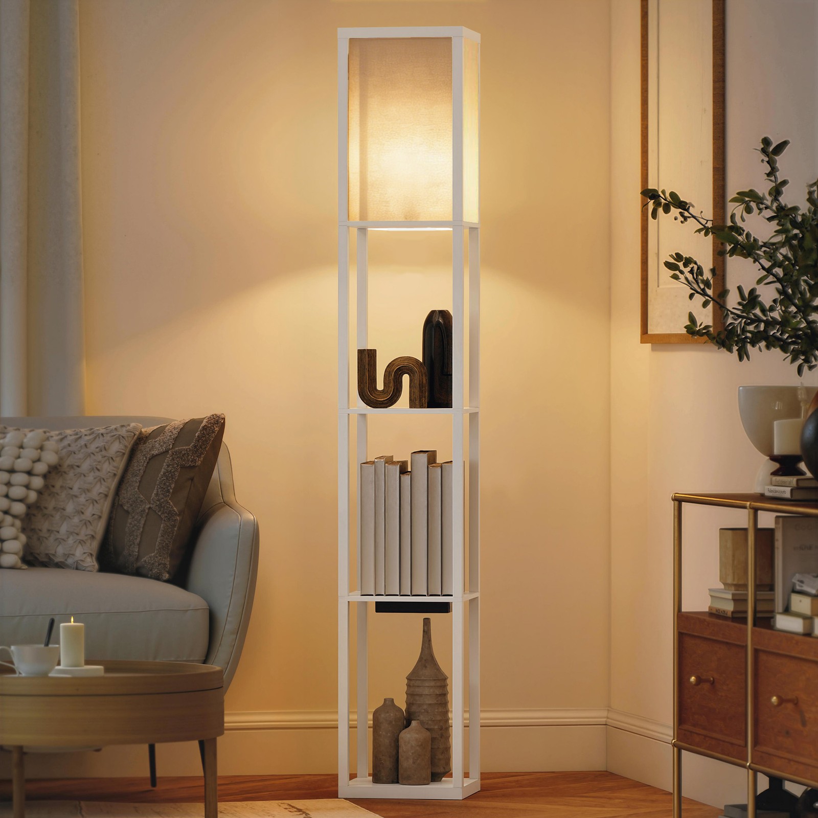 Lampada da Terra con Ripiani, Luce Regolabile, Interruttore a Pedale e Porte USB foto 2
