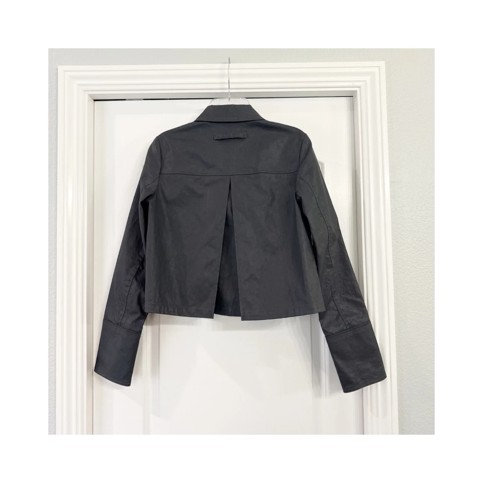 PROENZA SCHOULER Jacket Coated Cotton Cropped Asymmetric Moto Biker Edgy Size 4 - Image 2 of 4