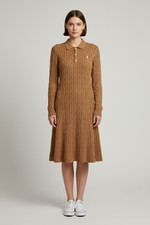 Polo Ralph Lauren Sweater Dress Womens L Cotton Cable Knit Brown Midi Collared