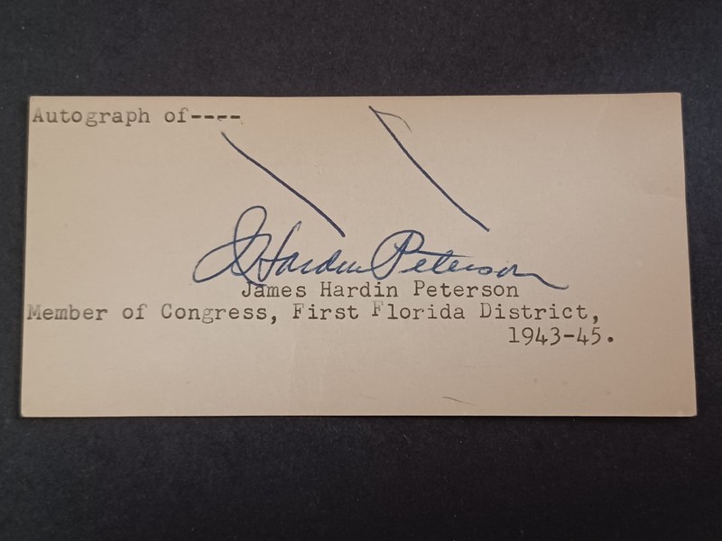 J. Hardin Peterson (d. 1978) Signed Cut - Florida Rep - Congress - James