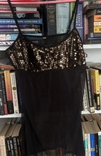NWT VTG 2001 Victorias Secret Babydoll Chemise Lingerie L Black Mesh Sequin Gown