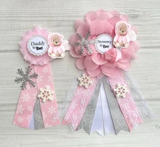 Winter Teddy Bear Baby Shower Corsage Set Mommy & Daddy Pins