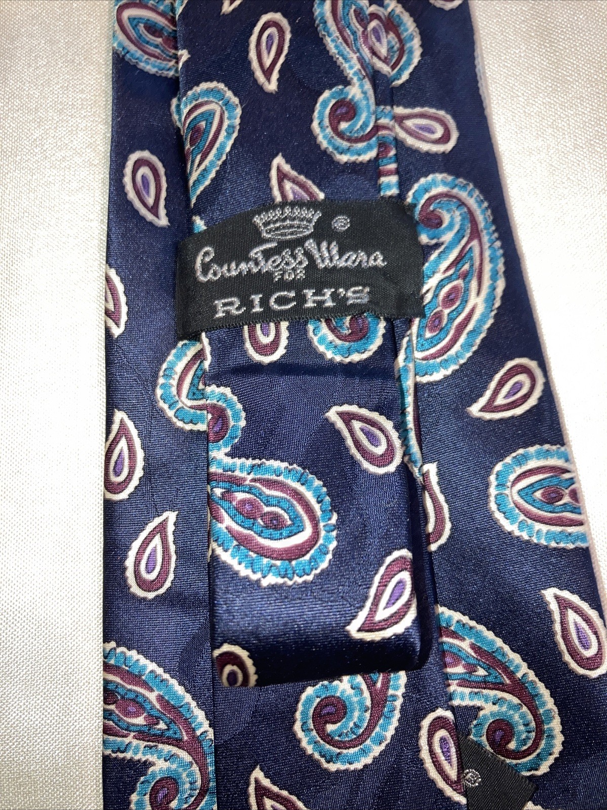 Countess Mara Necktie Vtg 50s 60s Blue W/ Paisley… - image 9