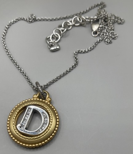 Brighton CAPITAL "D" Silver Crystals Gold Ring Pendant Necklace, NWOT - Picture 1 of 9