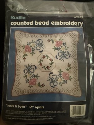Bucilla 49467 Roses & Bows Counted Bead Embroidery Pillow Kit 