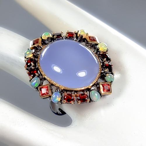 Handmade 24ct+ Natural Chalcedony Ring 925 Sterling Silver Size 9 /R417279 - Imagen 3 de 8