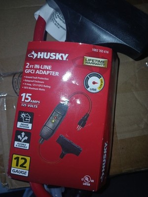 Husky 2 Ft. 12/3 15 Amp In-Line GFCI Extension with Power Block Red