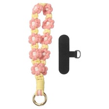 Boho Macrame Keychain Boho Wrist Keychain with T-shaped Pad, Yellow Pink