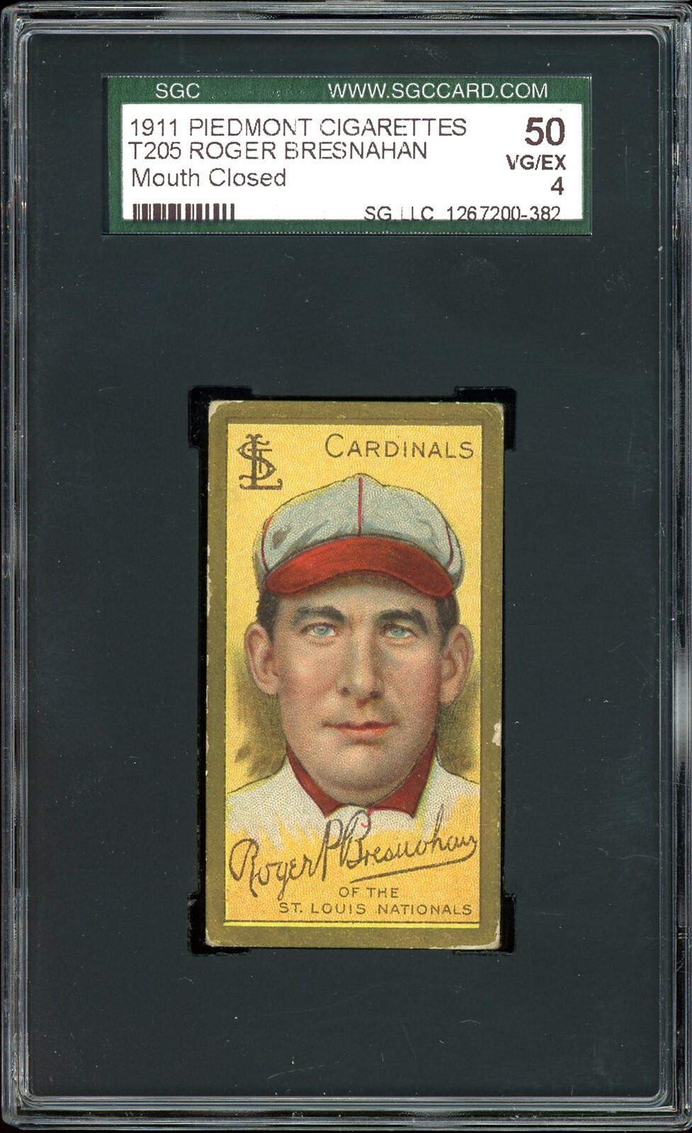 1911 T205 Gold Border Tobacco Roger Bresnahan Mouth Closed SGC 4