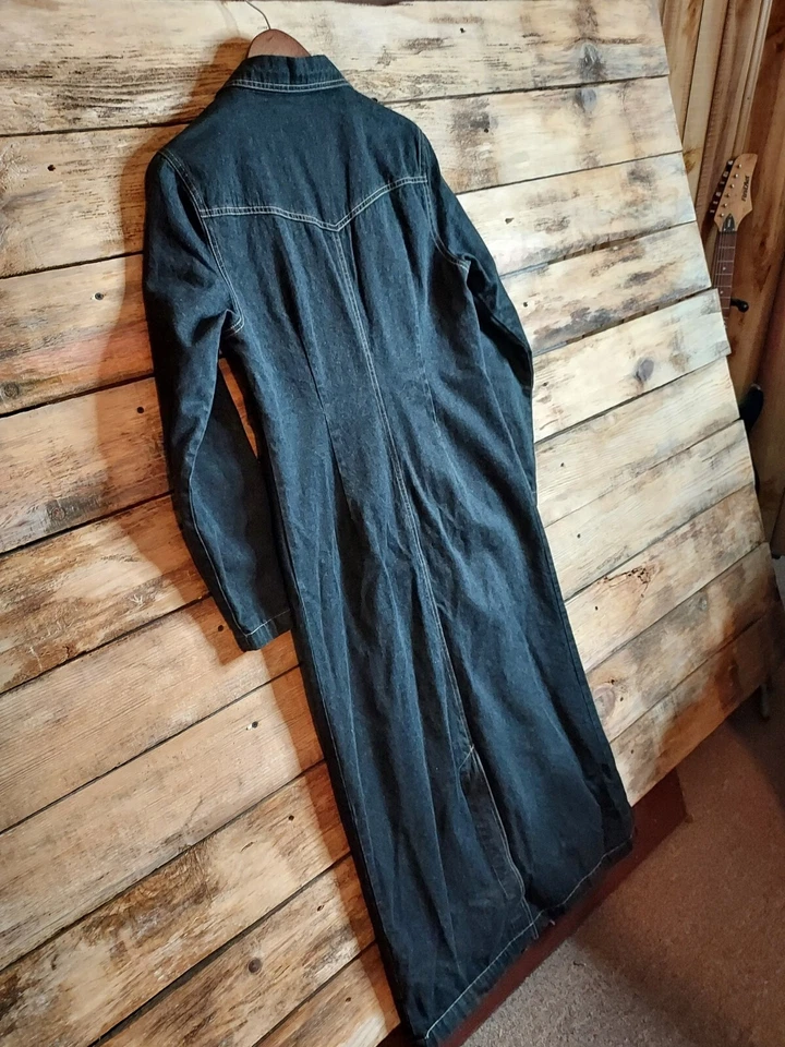 Denim & Co Vintage Black Jean Duster Ranch Coat Western Single Button Womens S - Image 2 of 4