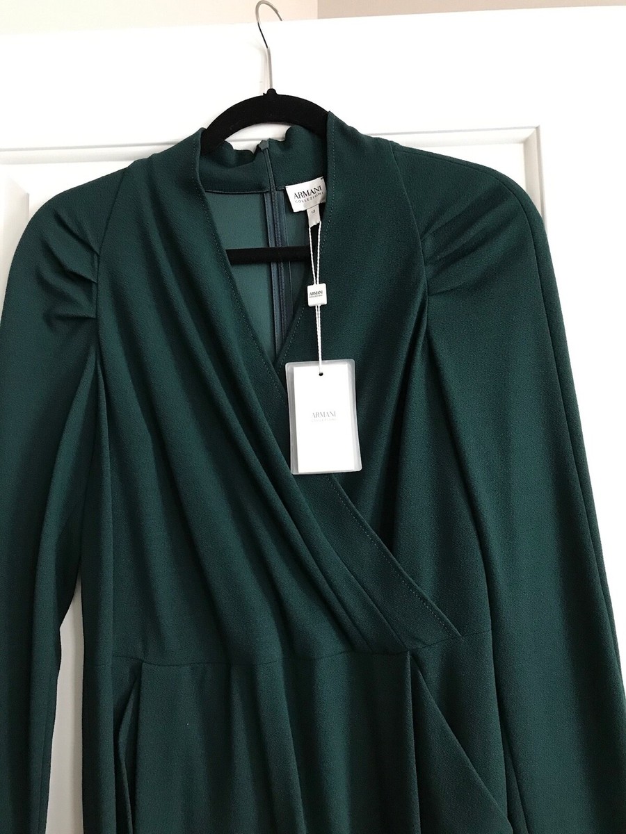 Armani Collezioni Long-Sleeve Ruched-Shoulder Textured Dress