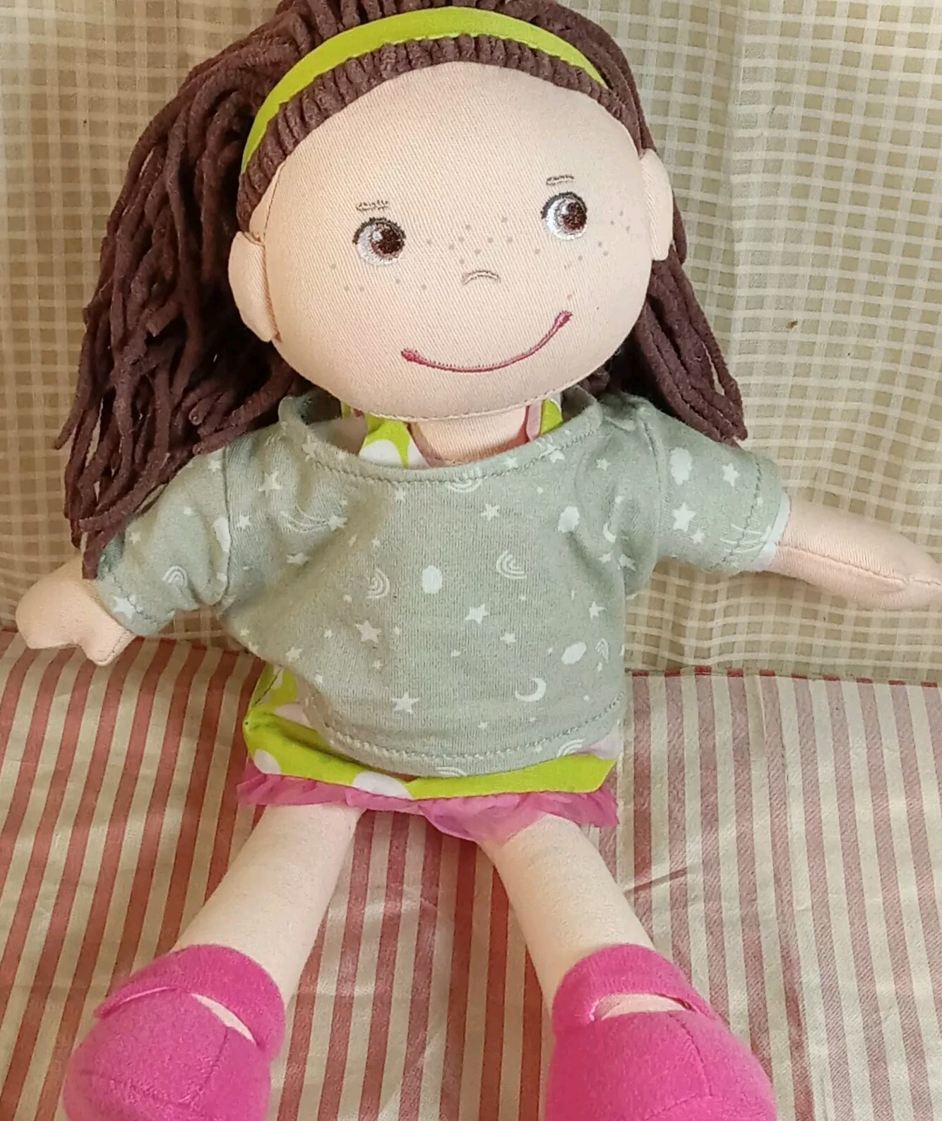 HABA Coco Doll Cloth Plush 12" Brown Chenille Hair w/outfit 