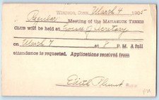 Windsor Connecticut CT Postal Card Meeting of Matianuck Tennis Club 1905