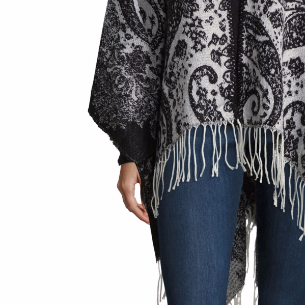 Mixit Ladies Black & White Paisley Reversible 100% Acrylic Wrap / Ruana ...