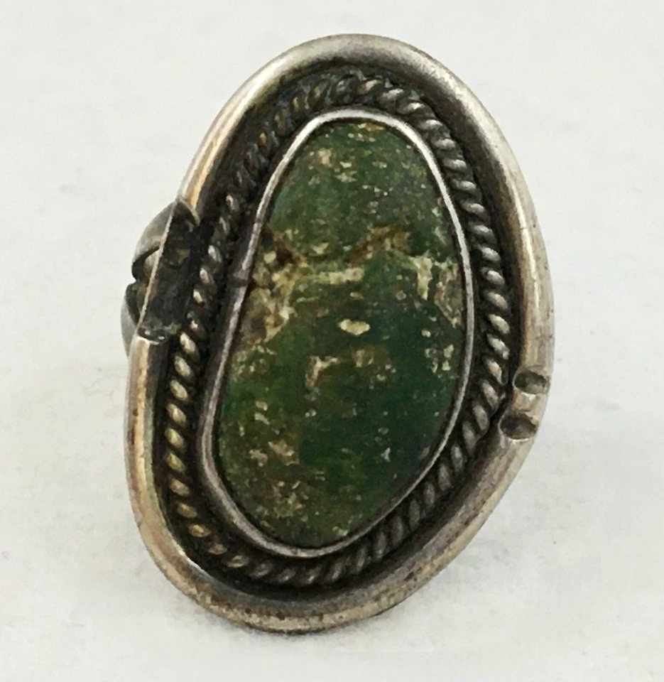 Anillo Navajo Plata Esterlina Gaspeite Verde Turquesa Cuerda 8g Talla 6 De Colección Foto 2 de 4
