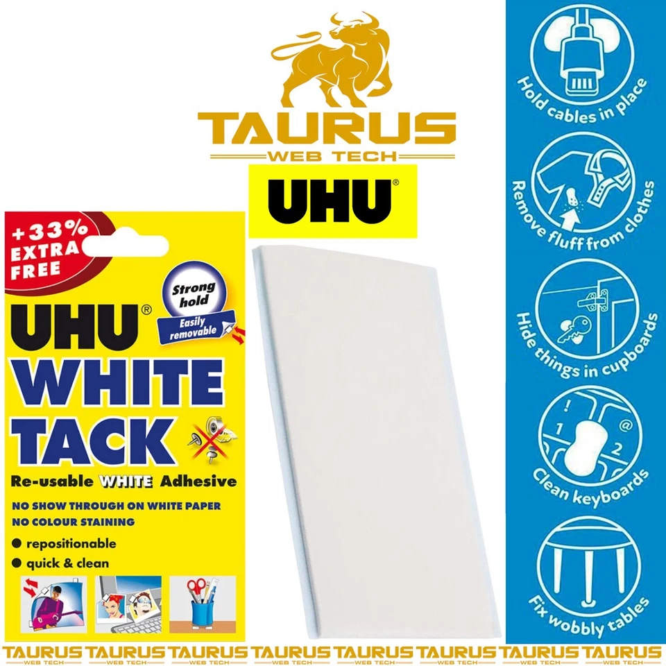 4 x UHU WHITE TACK REUSABLE Sticky SAFE Adhesive HOME OFFICE Crafts UK FREE P&P