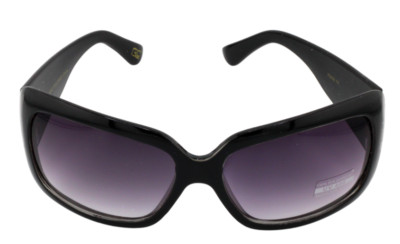 SUNGLASSES-Large Black & Clear Frame Gradient Lavender Lens Fleur de Lis detail