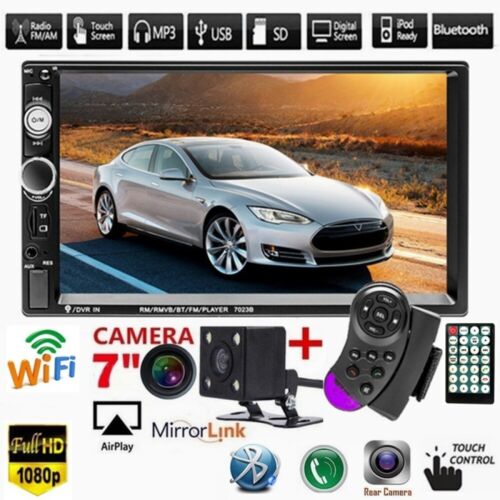 7" Double 2DIN Car Stereo Radio Bluetooth Touch Screen USB AUX MP5 Player+Camera - Picture 1 of 12