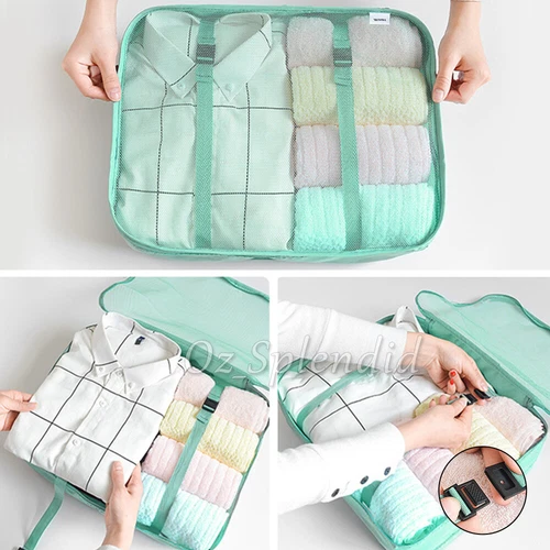 8PCS Packing Cubes Travel Pouches Luggage Organiser Suitcase Clothes Storage Bag - Picture 8 of 18