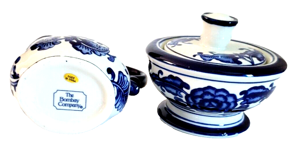 Ceramic Floral Blue and White Sugar & Cream Set The Bombay Company eBay