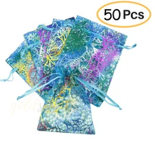 50pcs Coral Organza Gift Bags Jewelry Drawstring Bags Wedding Favors Mesh Bags