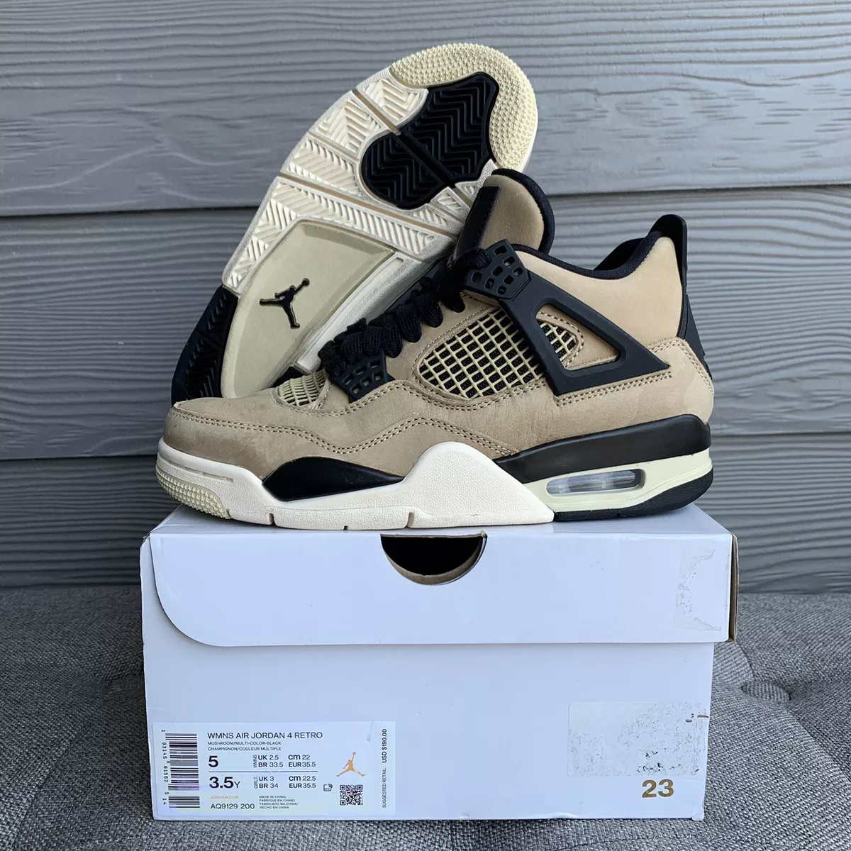 Nike Air Jordan 4 Retro IV Fossil Mushroom Women's Size 5 AQ9129