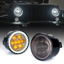 Led Amber Turn Signal Light W Halo Drl Smoke Lens For 07-18 Jeep Wrangler Jk