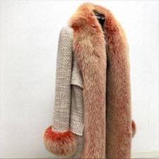 Chanel Fox Fur Tweed Coat Pink  Blue  Ivory 01A P18472 Vintage Size 40