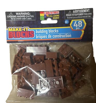 Make It Building Blocks- 48 Piece-Brown~ Compatible With All Leading Brands  