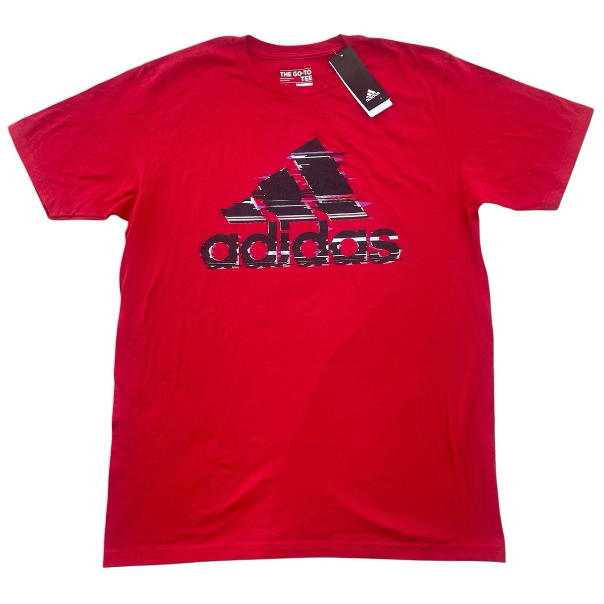 ® THE GO-TO TEE Adidas T-shirt L Red Black Logo Crew Neck S/S Graphic Go-To Tee