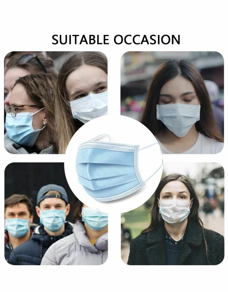 100 PCS Blue Face Mask Mouth & Nose Protecting Families Easy Safe - Image 2 of 4