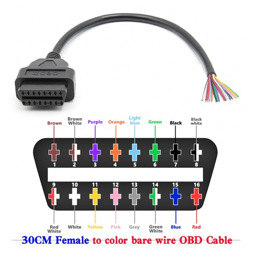 Cavo OBD2 filo nudo 16 colori filettato 30 cm femmina maschio a colore - Foto 5 di 11