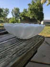 Vintage Milk Glass Bowl Hazel Atlas Alpine White Swirl Serving 1950s Opaque